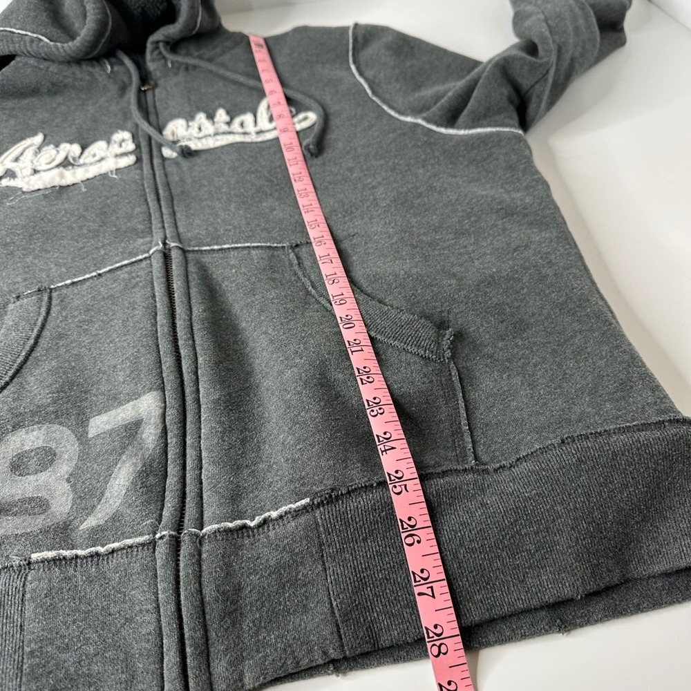 Aeropostale Full Zip Hoodie‎ Charcoal Gray Sherpa Lined Distressed Y2K Mens XL - Picture 15 of 16